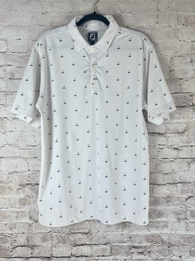 FootJoy Men's Large Athletic Fit Hole In One Golf Short Sleeve Polo Shirt White